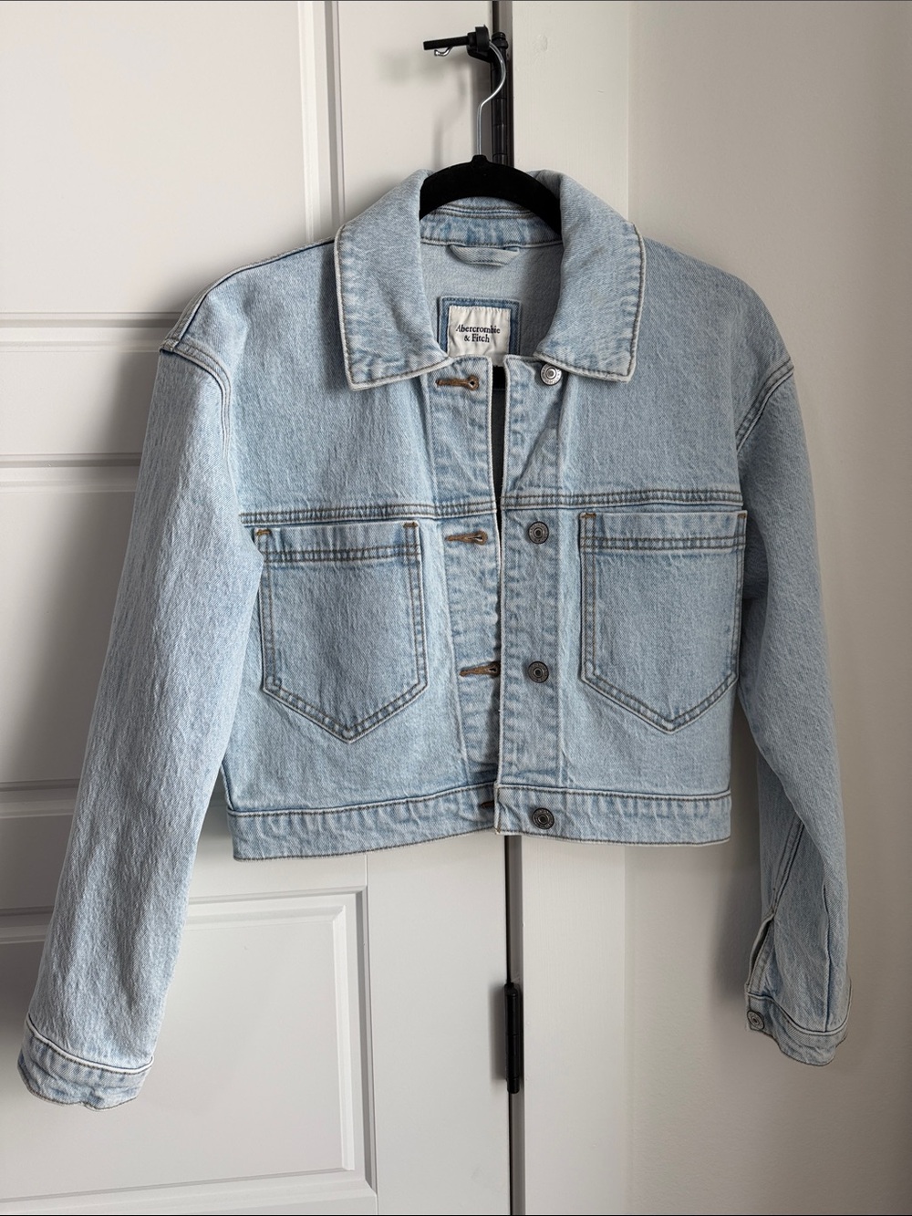 Abercrombie & Fitch Light Blue Cropped Denim Jacket